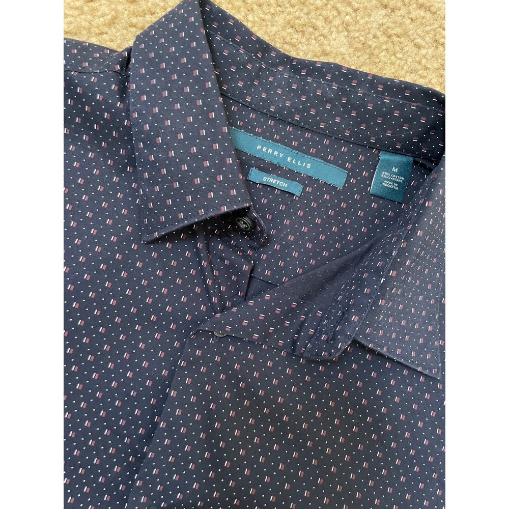 Perry Ellis Mens‎ Medium Stretch Dot Print Long Sleeve Button Down Shirt